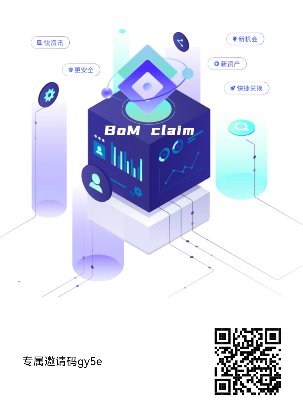BOM矿池~首码上线，正在空投，用户注册即送一台矿机及一次抽奖，每日10点启动矿机，日产0.1BOM，抽奖必中，最高可得20USDT，通过认证后，BOM可进行交易变现，现价9.5USDT/枚，分享好友可得USDT奖励及算力加成。